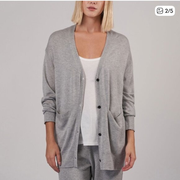 ATM Anthony Thomas Melillo Cashmere Silk Gray V-Neck Cardigan Size M Medium - Picture 1 of 15
